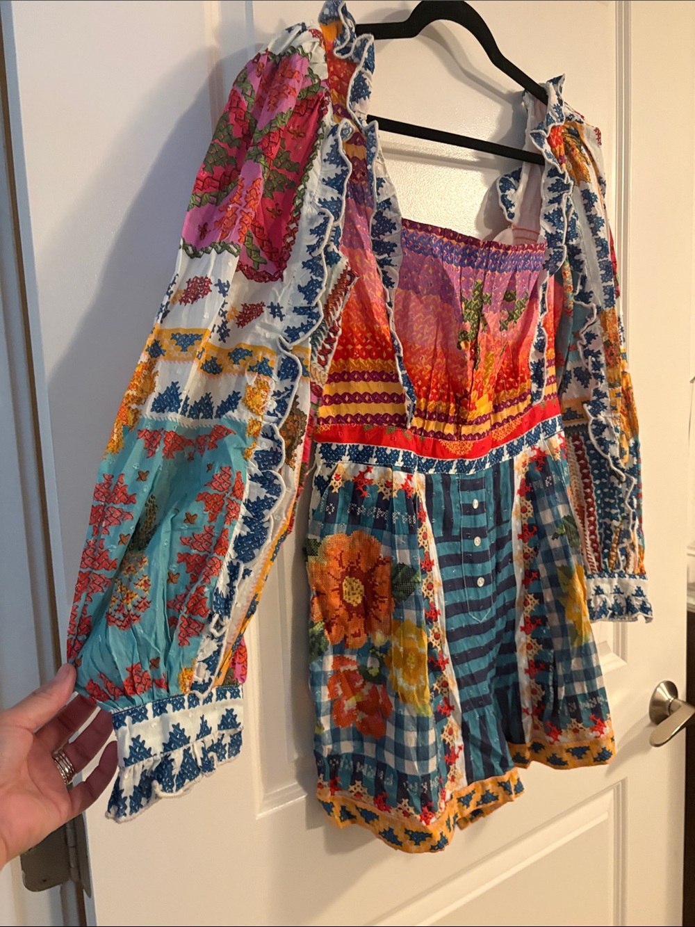 FARM Rio Bright Multicolor Floral Patchwork Romper - Picture 7 of 12
